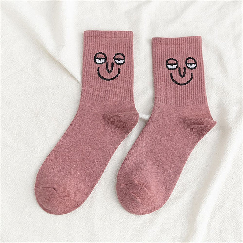 Anyfootwear 5 Pairs One Size 5-9 Pink Unisex Wacky Expressions Style Trend Surprise Socks With Candy Colors Funny, Kawaii, Happy Girls Socks For Women