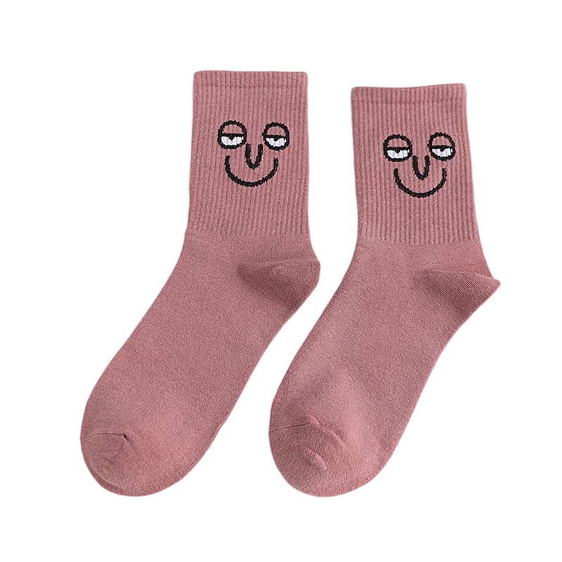 Anyfootwear 5 Pairs One Size 5-9 Pink Unisex Wacky Expressions Style Trend Surprise Socks With Candy Colors Funny, Kawaii, Happy Girls Socks For Women