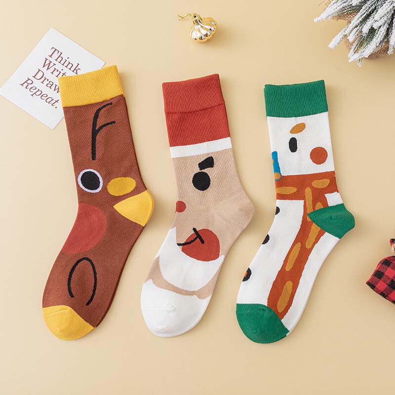 Anyfootwear 3 Pairs Women’s Holiday Cotton Socks Funny Gift Party Multi Color