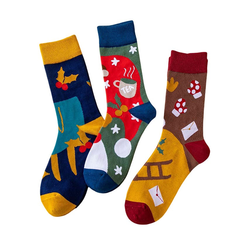 Anyfootwear 3 Pairs Women’s Art Holiday Cotton Socks Funny Gift Party