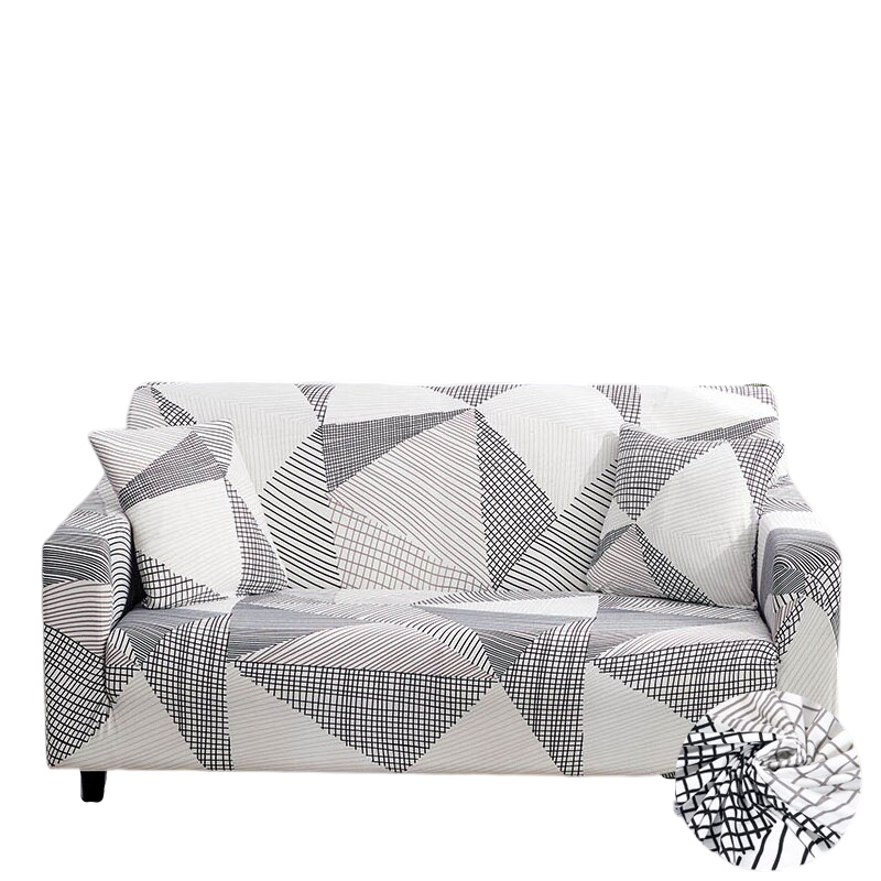 Anyseat 4 Seater Sofa Cover White Geometric Style and Protection For Living Room Sofa Chair Elastic Stretchable Slipcover