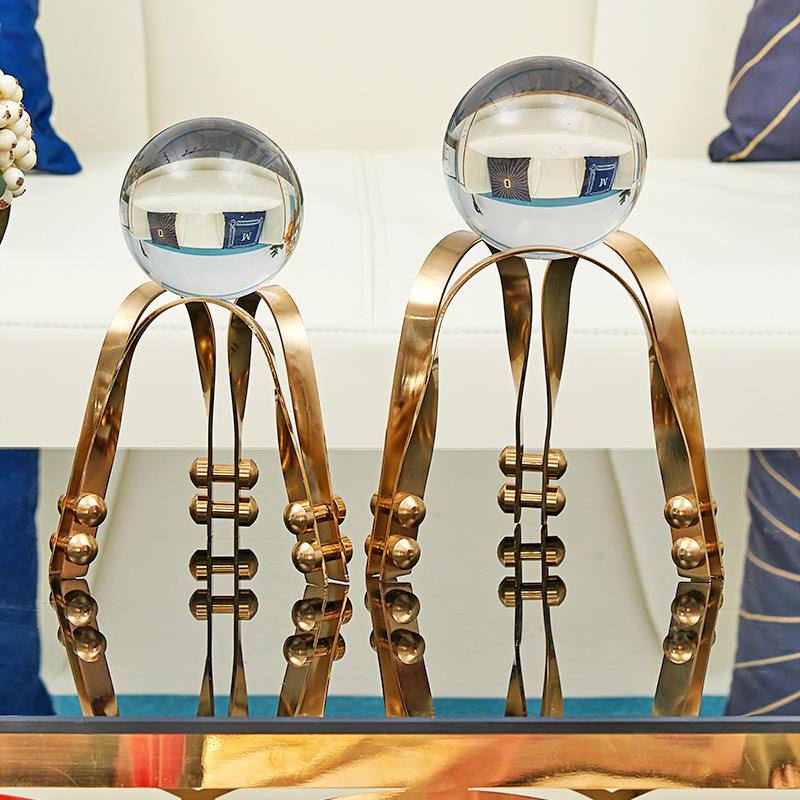 ANYHOUZ 20cm Luxury Crystal Ball Tabletop Home Decor Modern Art Living Room Display House Decorative Crafts Metal Ornaments 25