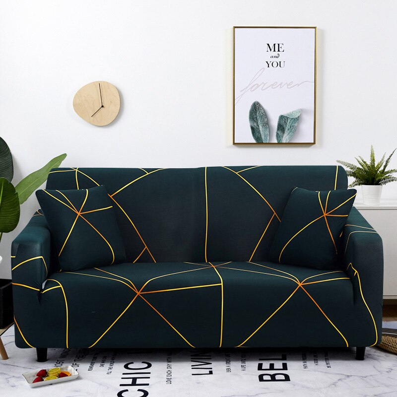 Anyseat 2-Seater Sofa Cover – Dark Green Linear Style Slipcover for Living Room Chair Protection