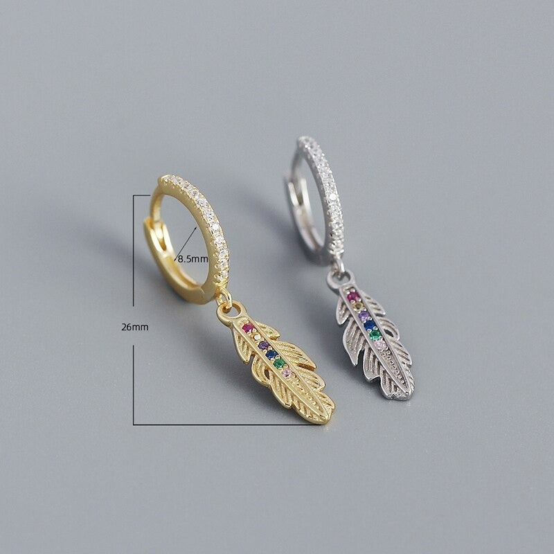ANYCO Drop Fashion Earrings Luxury Zircon Feather Pendant Women Jewelry Gift Gold
