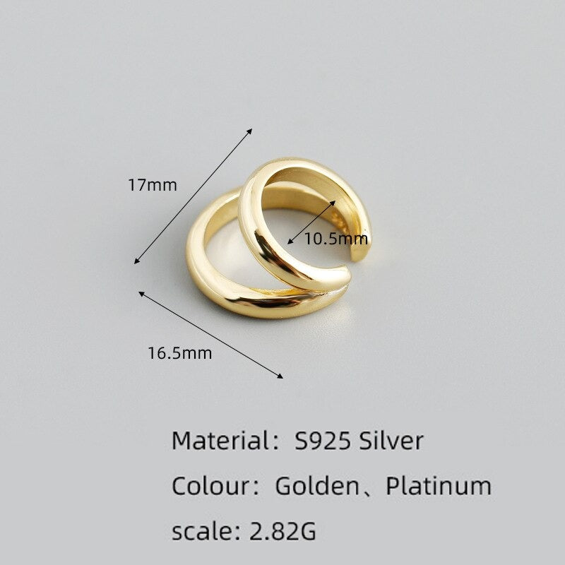 ANYCO Earrings Minimalist Double Punk Gothic Ear Clip Women Men Hip Hop Ear Cuff Jewelry Sterling Silver