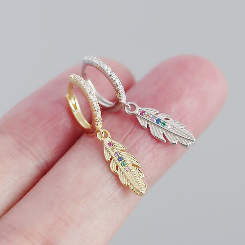 ANYCO Drop Fashion Earrings Luxury Zircon Feather Pendant Women Jewelry Gift Gold
