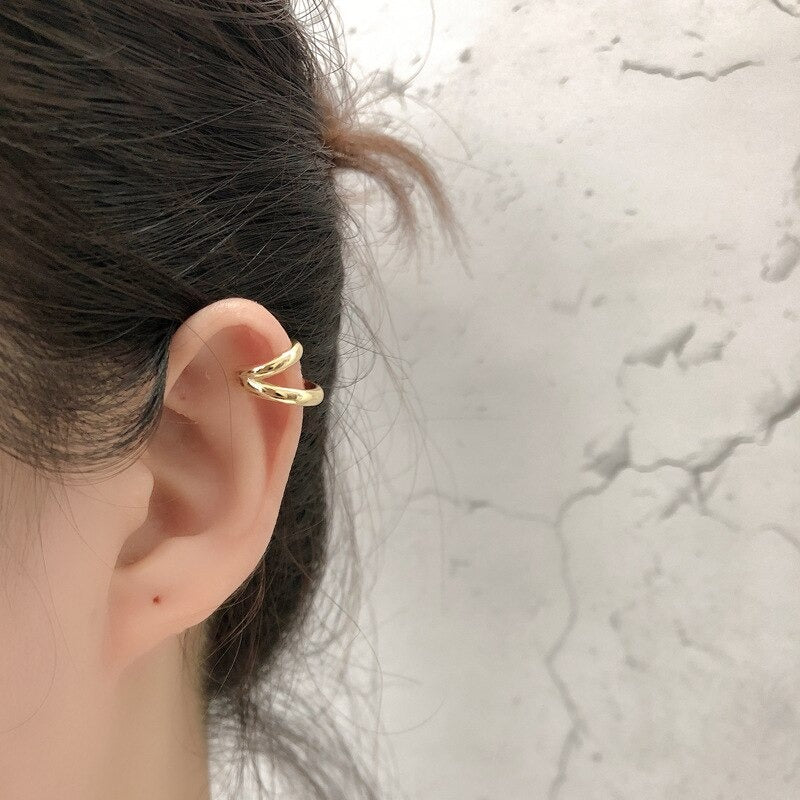 ANYCO Earrings Minimalist Double Punk Gothic Ear Clip Women Men Hip Hop Ear Cuff Jewelry Gold