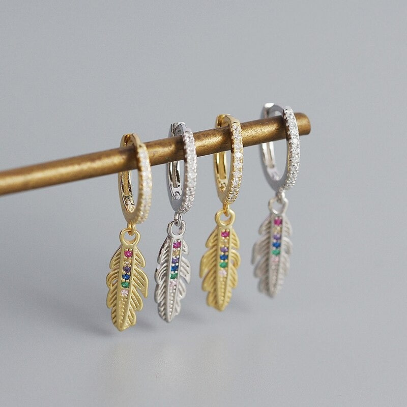 ANYCO Drop Fashion Earrings Luxury Zircon Feather Pendant Women Jewelry Gift Sterling Silver