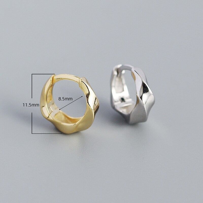 ANYCO Earrings Minimalism Glossy Huggies Sterling Silver Bohemian Twisted Goth Hoop Earring Punk For Women Jewelry