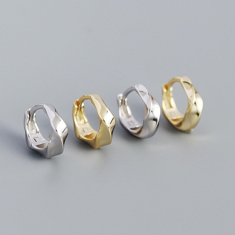 ANYCO Earrings Minimalism Glossy Huggies Sterling Silver Bohemian Twisted Goth Hoop Earring Punk For Women Jewelry