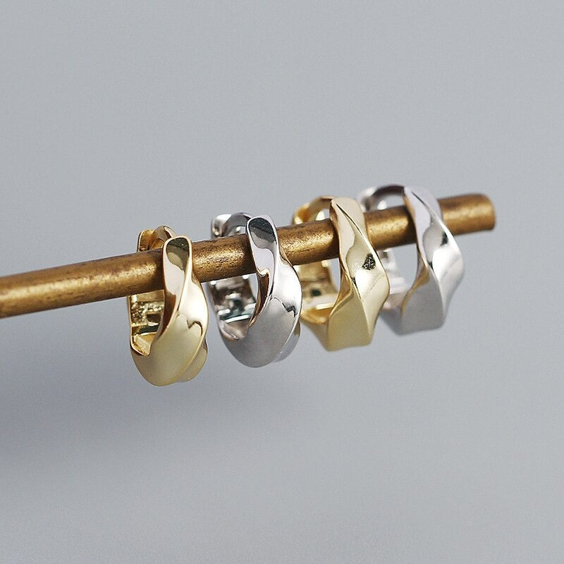 ANYCO Earrings Minimalism Glossy Huggies Sterling Silver Bohemian Twisted Goth Hoop Earring Punk For Women Jewelry