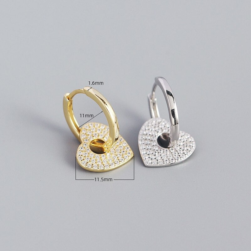 ANYCO Earrings Punk Rock Love Heart Huggies Pendant Women Zircon Gothic Jewelry Gold