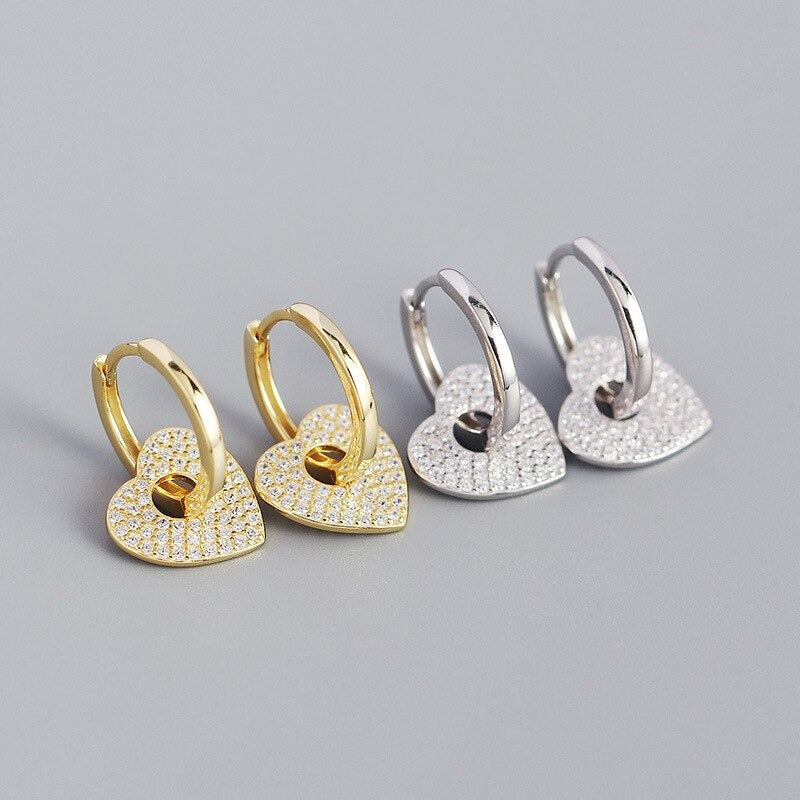 ANYCO Earrings Punk Rock Love Heart Huggies Pendant Women Zircon Gothic Jewelry Gold