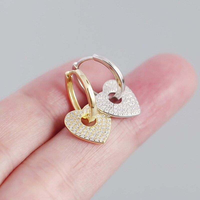 ANYCO Earrings Punk Rock Love Heart Huggies Pendant Women Zircon Gothic Jewelry Gold