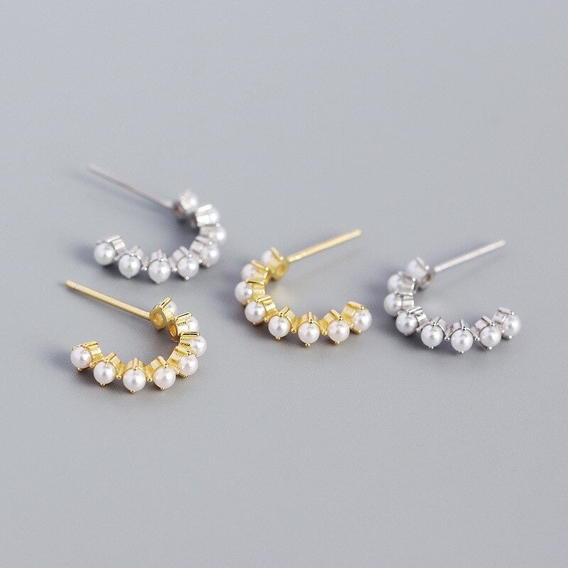 ANYCO Stud Fashion Earrings Simple Bohemian Pearl  Women Goth Hip Hop Piercing Hoop Jewelry Gold