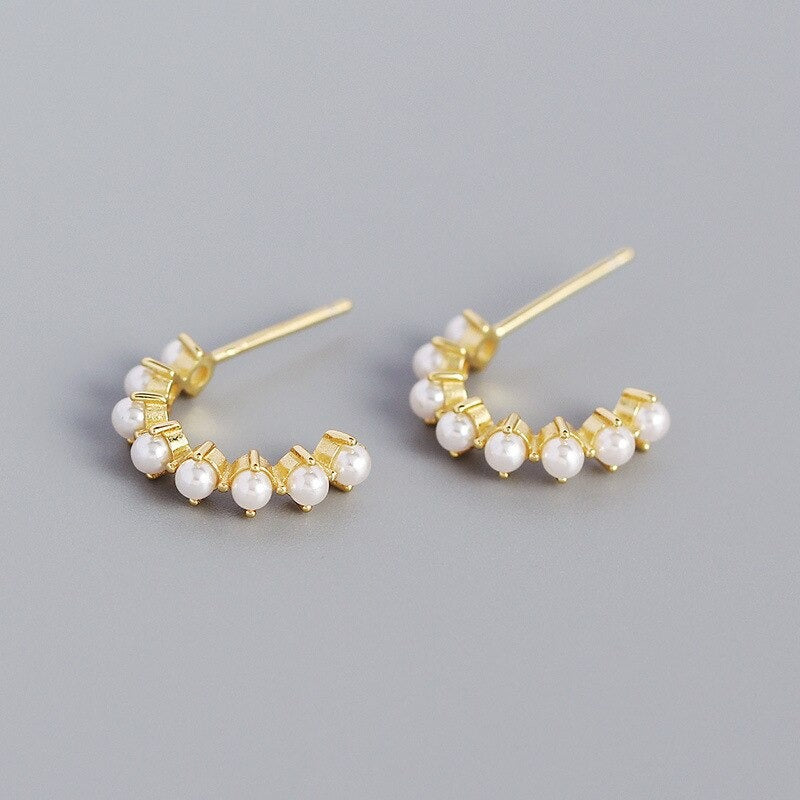 ANYCO Stud Fashion Earrings Simple Bohemian Pearl  Women Goth Hip Hop Piercing Hoop Jewelry Gold