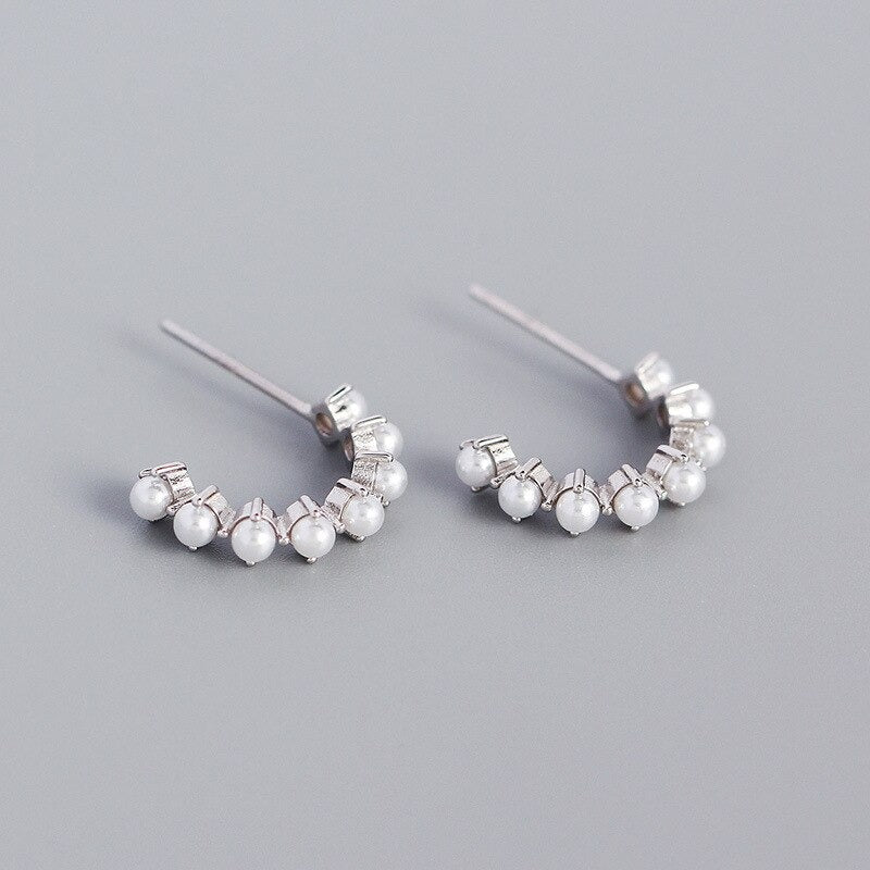 ANYCO Stud Fashion Earrings Simple Bohemian Pearl  Women Goth Hip Hop Piercing Hoop Jewelry Sterling Silver