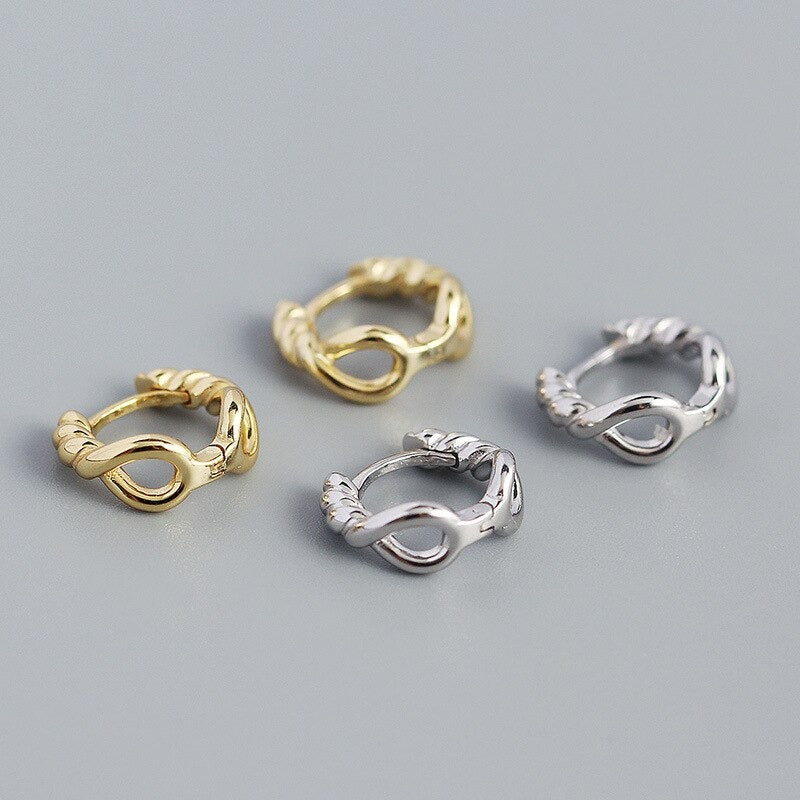 ANYCO Hoop Earrings Unique Twist Hollow Huggies Minimalist Bohemian Hip Hop Gothic Sterling Silver For Women Party Jewelry Silver