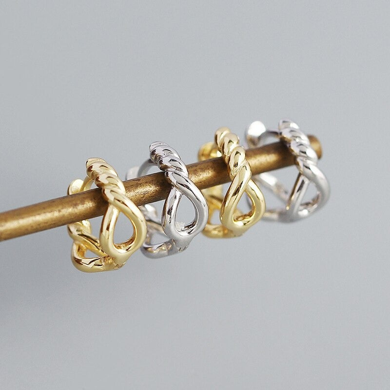 ANYCO Hoop Earrings Unique Twist Hollow Huggies Minimalist Bohemian Hip Hop Gothic Sterling Silver For Women Party Jewelry Silver