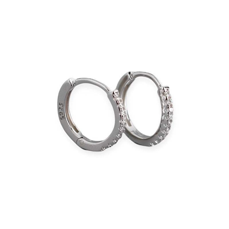 ANYCO Earrings White Zircon Hoops Huggies Loops Clips  Rock Punk Women Piercing Jewelry Accessories Sterling Silver