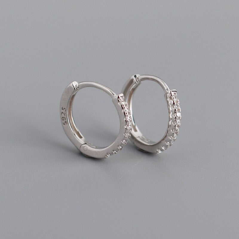 ANYCO Earrings White Zircon Hoops Huggies Loops Clips  Rock Punk Women Piercing Jewelry Accessories Sterling Silver
