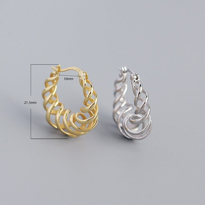 ANYCO Earrings Hip Hop Punk Hollow Twisted Sterling Silver Unique Exaggerated Hoop Piercing For Women Jewelry