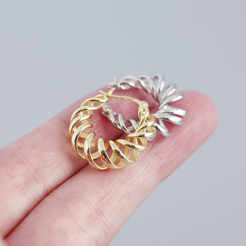 ANYCO Earrings Hip Hop Punk Hollow Twisted  Unique Exaggerated Hoop Piercing For Women Jewelry Gold