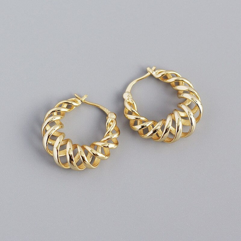 ANYCO Earrings Hip Hop Punk Hollow Twisted  Unique Exaggerated Hoop Piercing For Women Jewelry Gold