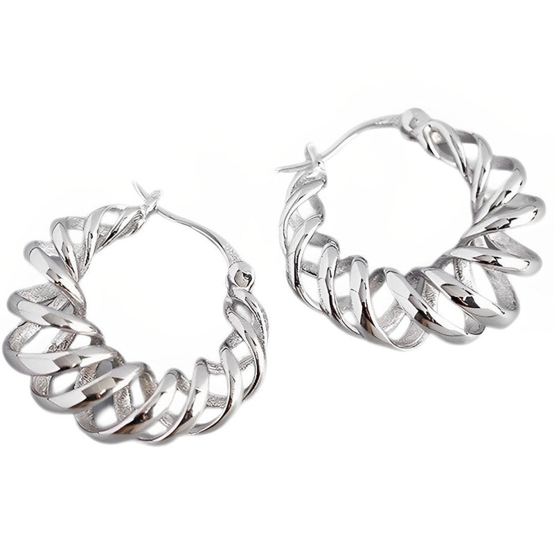 ANYCO Earrings Hip Hop Punk Hollow Twisted Sterling Silver Unique Exaggerated Hoop Piercing For Women Jewelry