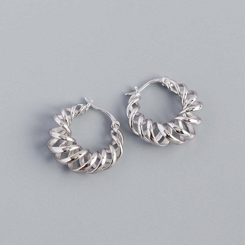 ANYCO Earrings Hip Hop Punk Hollow Twisted Sterling Silver Unique Exaggerated Hoop Piercing For Women Jewelry