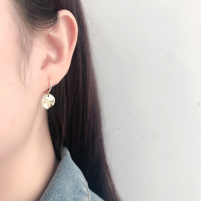 ANYCO Earrings Gold Plated Minimalist Geometric Round Uneven Stud For Women Teen Girl Elegant Perfect Fashion Stylish Accessories Jewelry Gifts