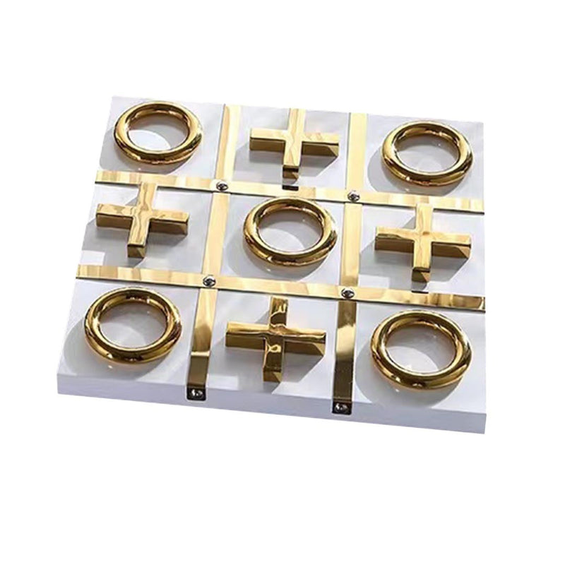ANYHOUZ Tic-Tac-Toe XO Board Gold and White Tabletop Home Decor Modern Art Living Room Display House Decorative Crafts Metal Ornaments