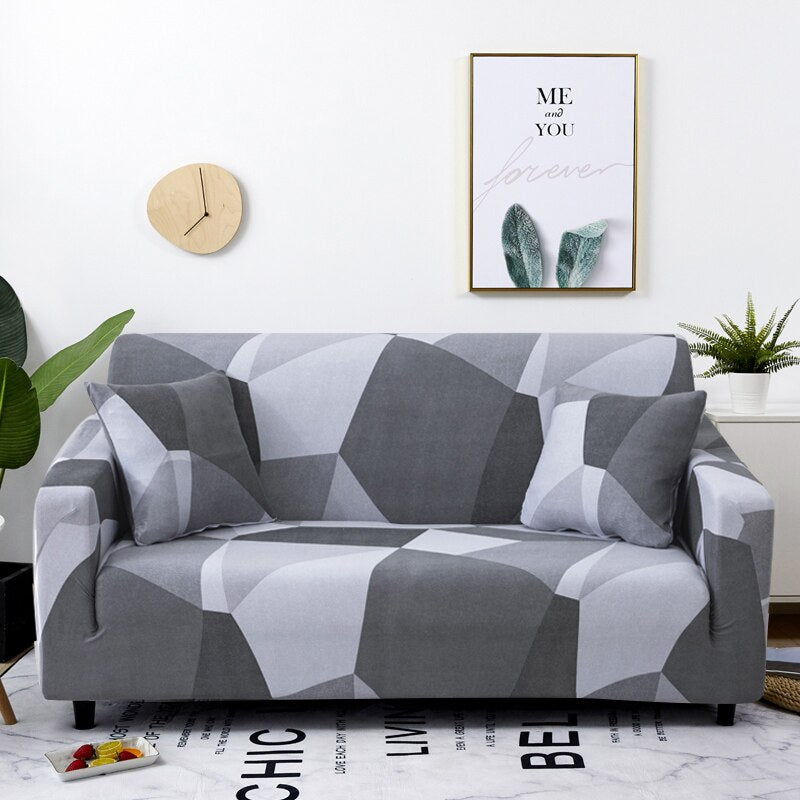 Anyseat 3 Seater Sofa Cover White Gray Geometric Style and Protection For Living Room Sofa Chair Elastic Stretchable Slipcover